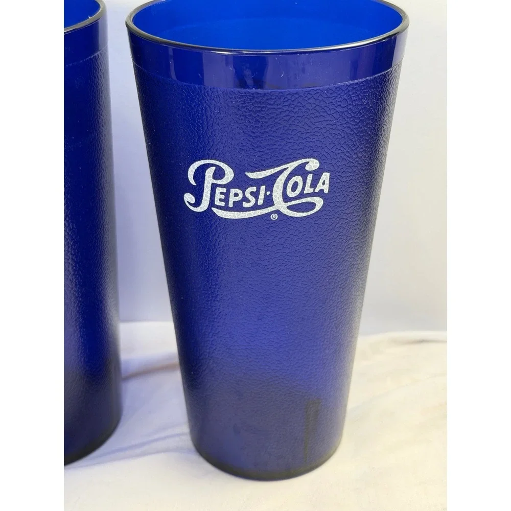 Vintage Pepsi Cobalt Blue Plastic Tumblers Textured Logo Cups Set of 5